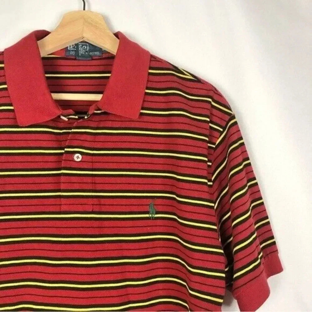 Polo Ralph Lauren Red & Yellow Stripe Short Sleeve Polo L - Picture 3 of 3